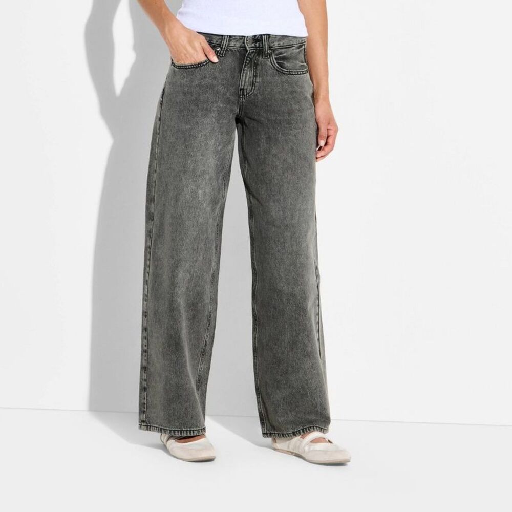 Women's Ultra Low-Rise Baggy Jeans - Wild Fable Dark Gray Wash 0